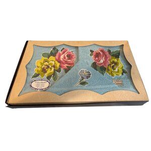 Vintage Towels By Cannon 3 Piece Ensemble Box Set NEW Blue Floral Mr & Mrs Green